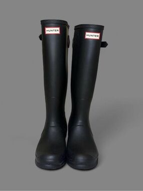 Hunter Original Back Adjustable Tall Waterproof Rain Boots in Matte Black US 10M